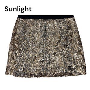 INC Women Gold & Black Sequin Mini Skirt Size 12 Nylon & Polyester Fully Lined
